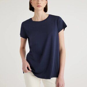 Quince Cotton Modal Crew Neck Swing Tee - Navy , Size M